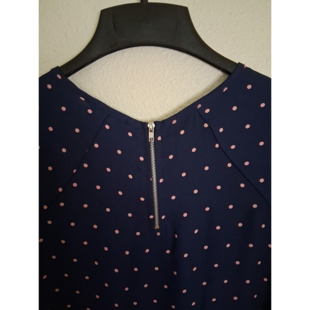 Papermoon Navy Pink Polka Dot High-Low Blouse Short Sleeve Zip Back CT1987-SS S - Picture 6 of 9